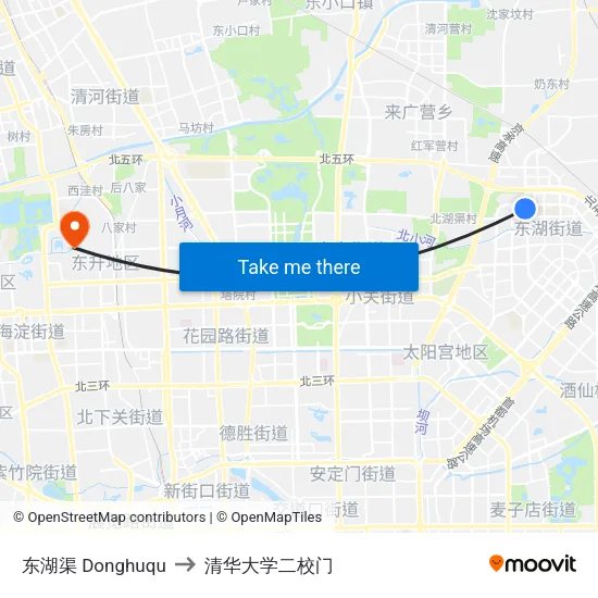 东湖渠  Donghuqu to 清华大学二校门 map