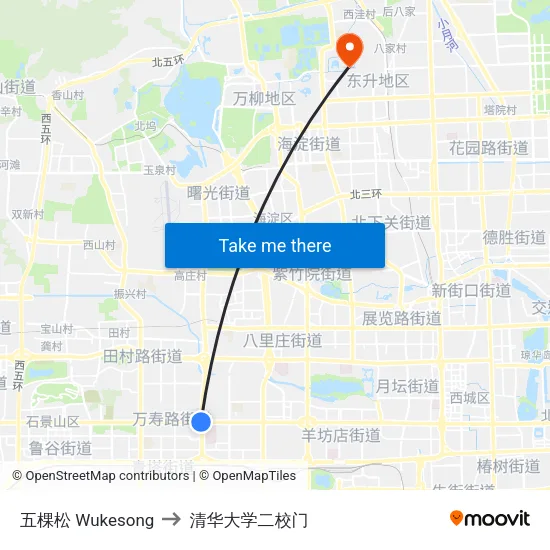 五棵松 Wukesong to 清华大学二校门 map