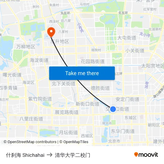 什刹海 Shichahai to 清华大学二校门 map