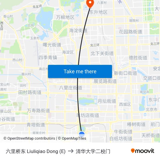 六里桥东 Liuliqiao Dong (E) to 清华大学二校门 map