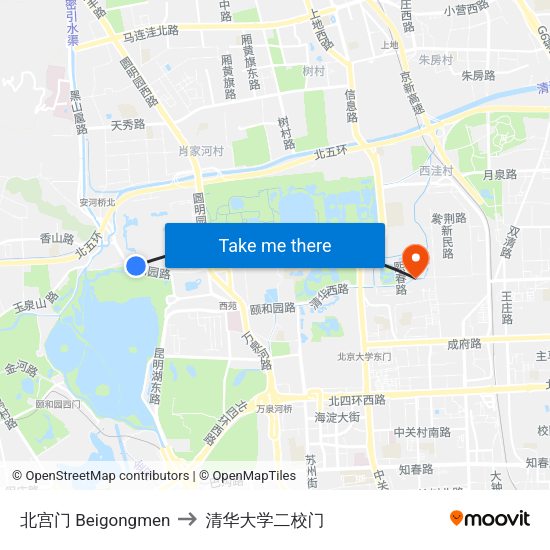 北宫门 Beigongmen to 清华大学二校门 map