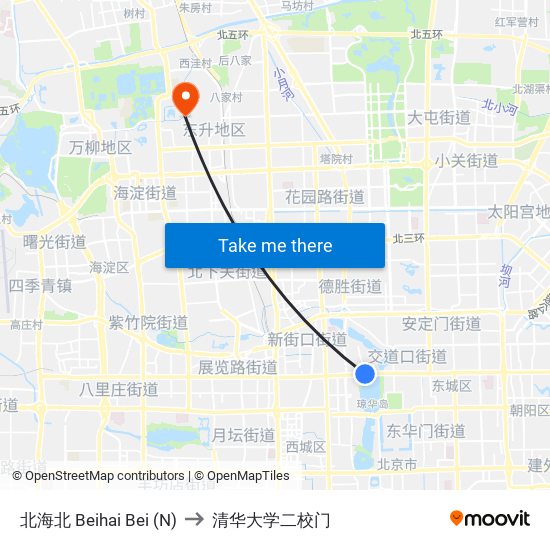 北海北 Beihai Bei (N) to 清华大学二校门 map