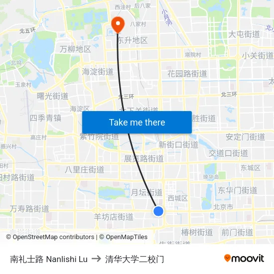 南礼士路 Nanlishi Lu to 清华大学二校门 map