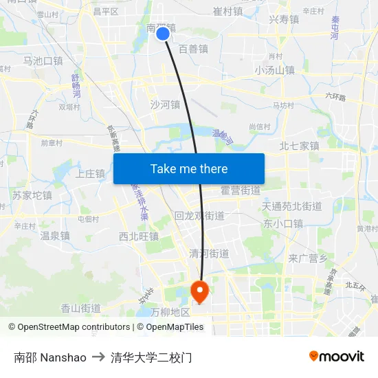 南邵 Nanshao to 清华大学二校门 map