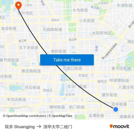 双井 Shuangjing to 清华大学二校门 map