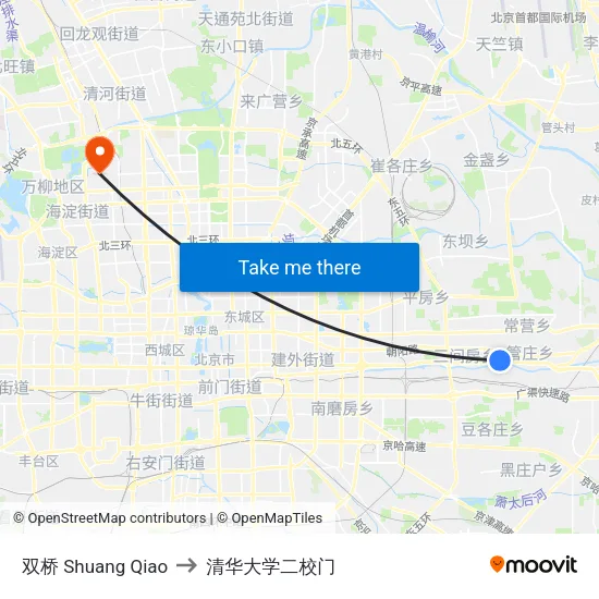 双桥 Shuang Qiao to 清华大学二校门 map