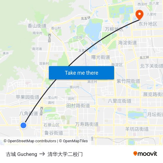 古城 Gucheng to 清华大学二校门 map