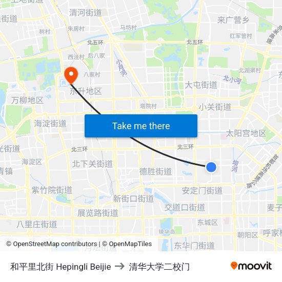 和平里北街  Hepingli Beijie to 清华大学二校门 map