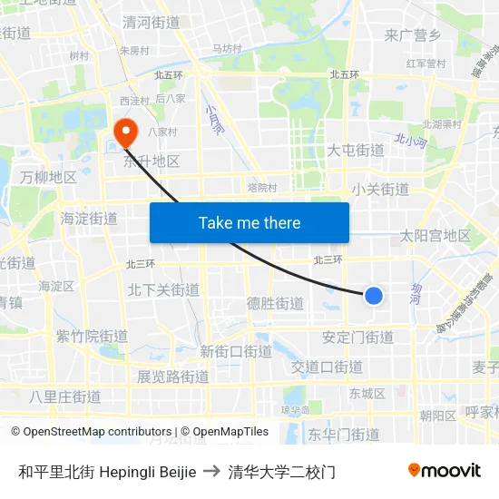 和平里北街  Hepingli Beijie to 清华大学二校门 map