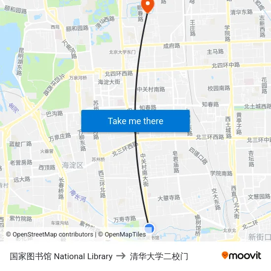国家图书馆 National Library to 清华大学二校门 map