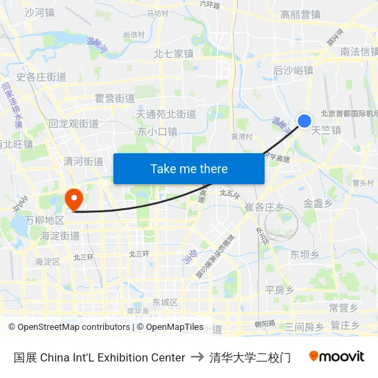 国展 China Int'L Exhibition Center to 清华大学二校门 map