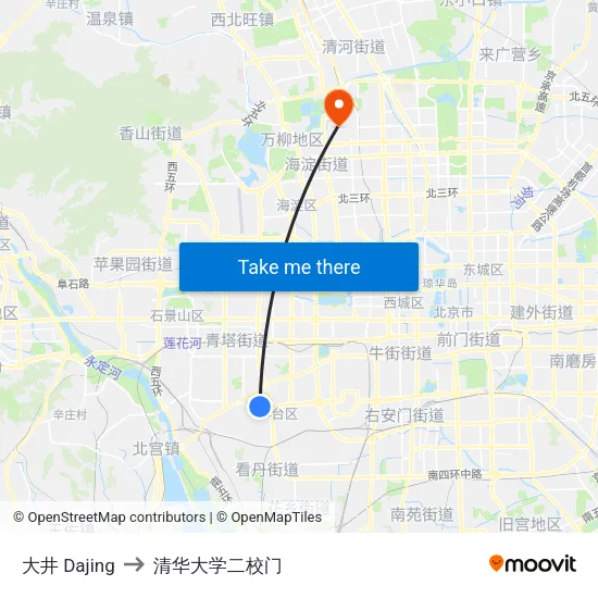 大井 Dajing to 清华大学二校门 map