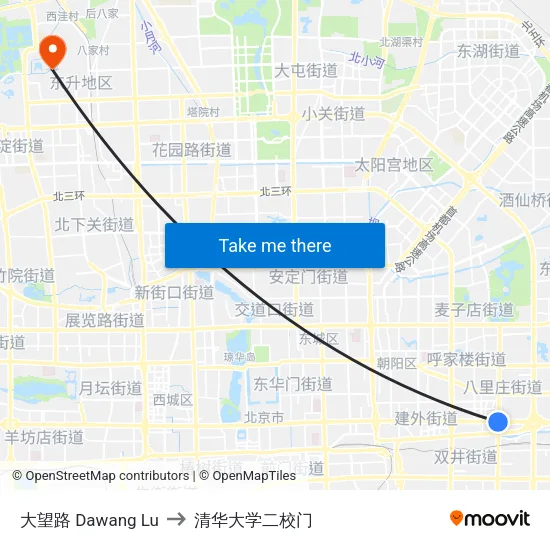 大望路 Dawang Lu to 清华大学二校门 map