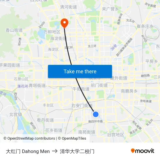 大红门 Dahong Men to 清华大学二校门 map