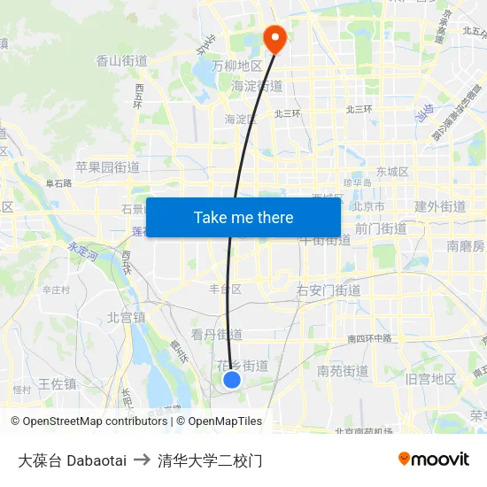大葆台 Dabaotai to 清华大学二校门 map