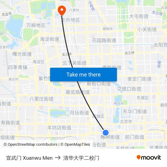 宣武门 Xuanwu Men to 清华大学二校门 map