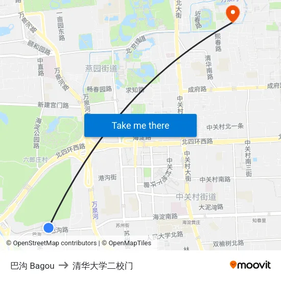 巴沟 Bagou to 清华大学二校门 map