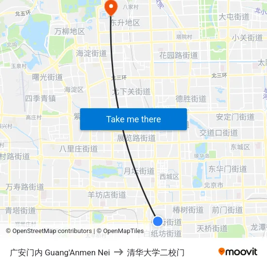 广安门内 Guang'Anmen Nei to 清华大学二校门 map
