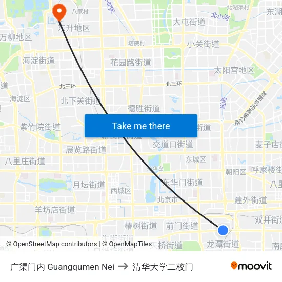 广渠门内 Guangqumen Nei to 清华大学二校门 map