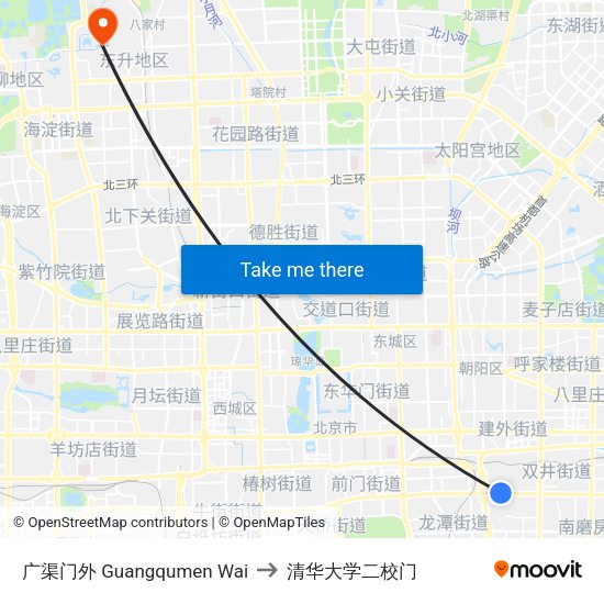 广渠门外 Guangqumen Wai to 清华大学二校门 map