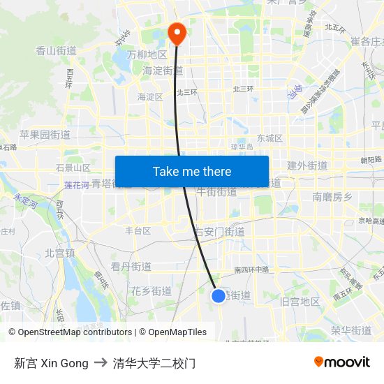 新宫 Xin Gong to 清华大学二校门 map