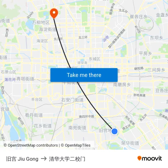 旧宫 Jiu Gong to 清华大学二校门 map