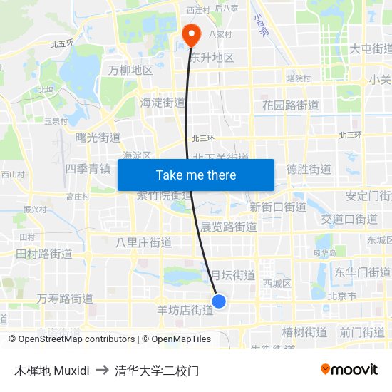 木樨地  Muxidi to 清华大学二校门 map