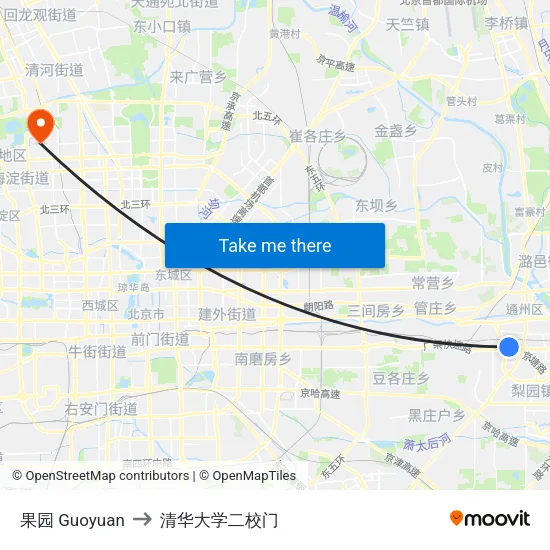 果园 Guoyuan to 清华大学二校门 map