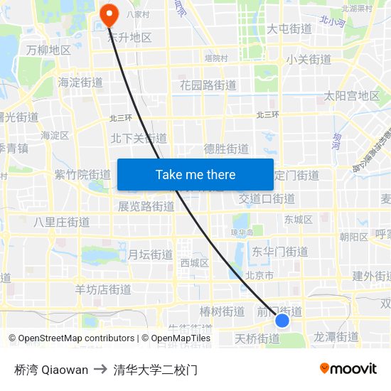 桥湾 Qiaowan to 清华大学二校门 map