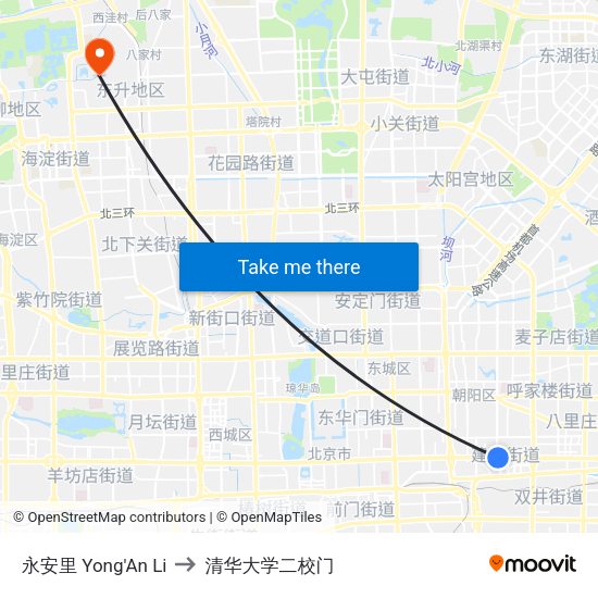 永安里 Yong'An Li to 清华大学二校门 map