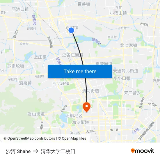 沙河 Shahe to 清华大学二校门 map