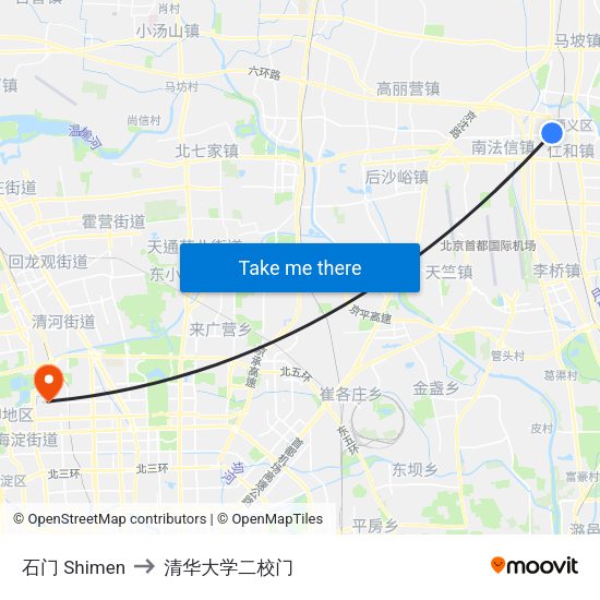 石门 Shimen to 清华大学二校门 map