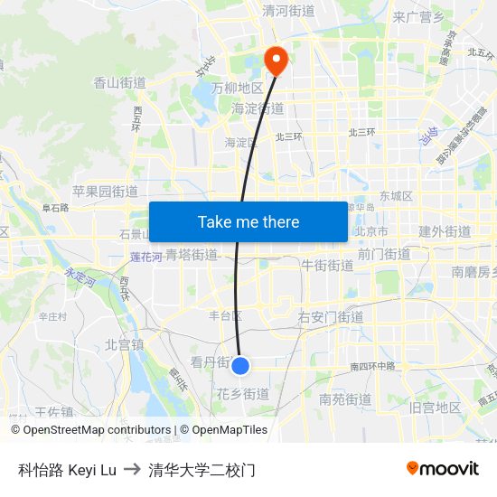 科怡路 Keyi Lu to 清华大学二校门 map