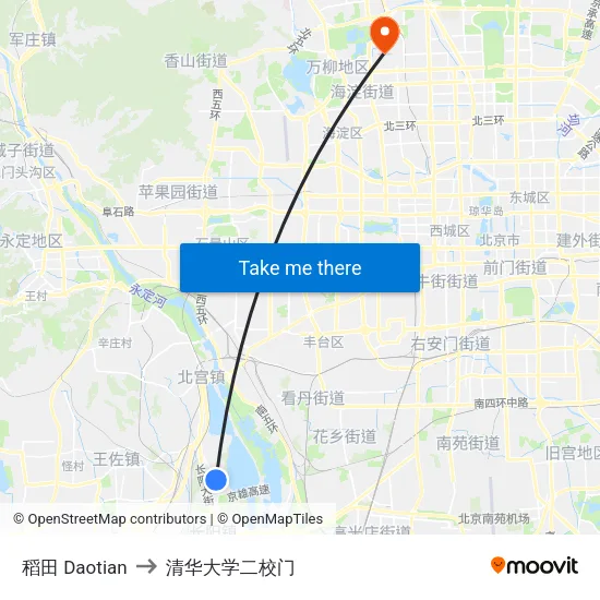 稻田 Daotian to 清华大学二校门 map