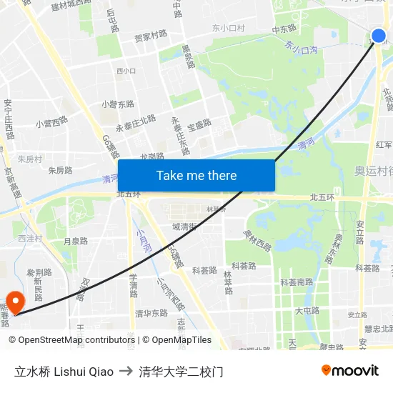 立水桥 Lishui Qiao to 清华大学二校门 map