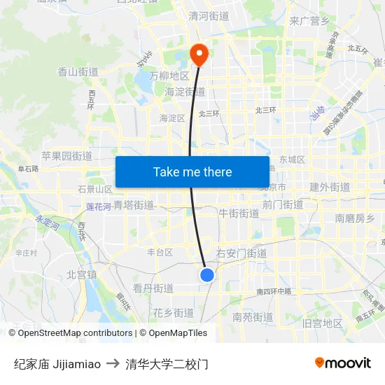 纪家庙 Jijiamiao to 清华大学二校门 map