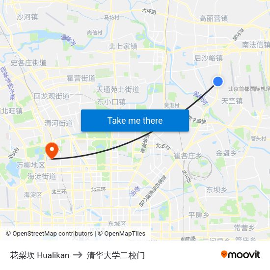 花梨坎 Hualikan to 清华大学二校门 map
