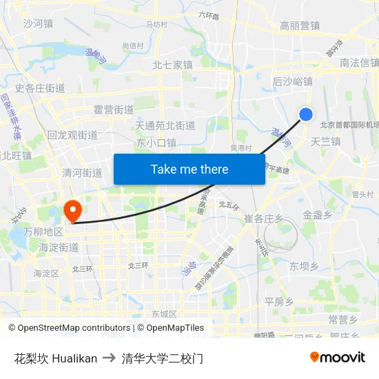 花梨坎 Hualikan to 清华大学二校门 map