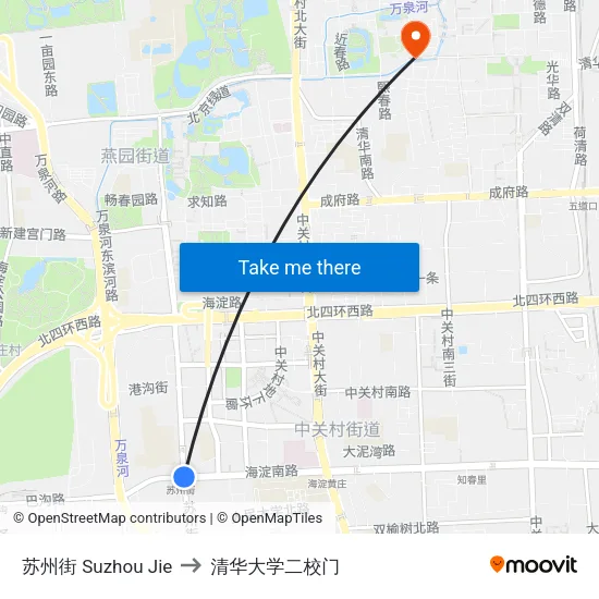苏州街 Suzhou Jie to 清华大学二校门 map