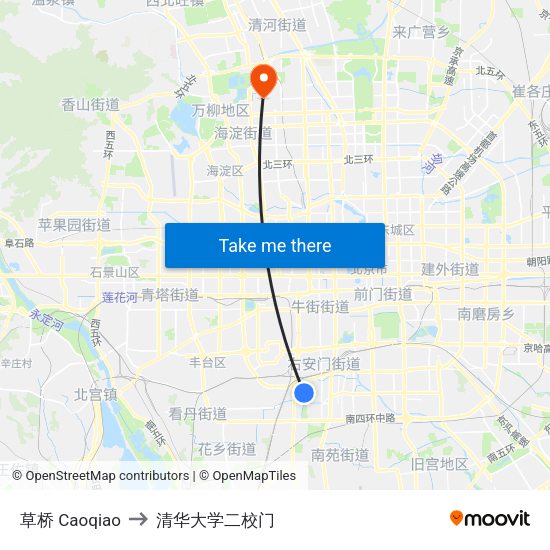 草桥 Caoqiao to 清华大学二校门 map