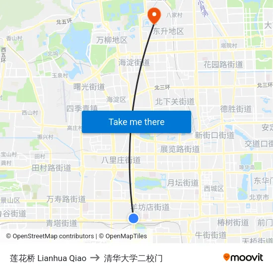 莲花桥 Lianhua Qiao to 清华大学二校门 map