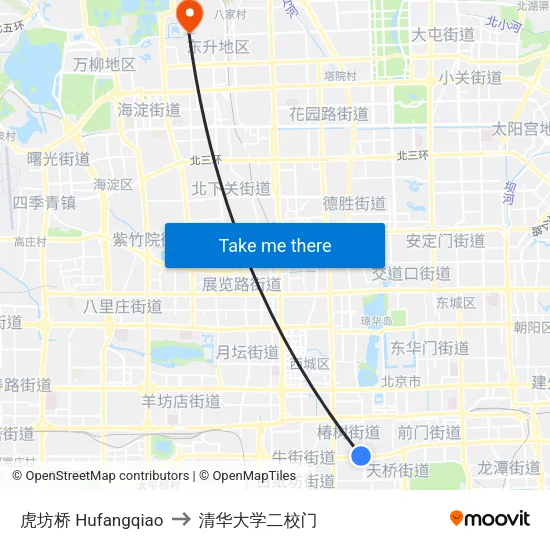 虎坊桥 Hufangqiao to 清华大学二校门 map