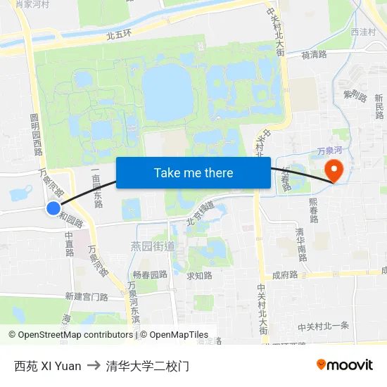 西苑 XI Yuan to 清华大学二校门 map
