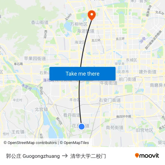 郭公庄 Guogongzhuang to 清华大学二校门 map