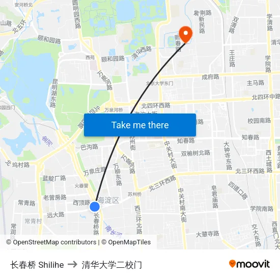 长春桥 Shilihe to 清华大学二校门 map