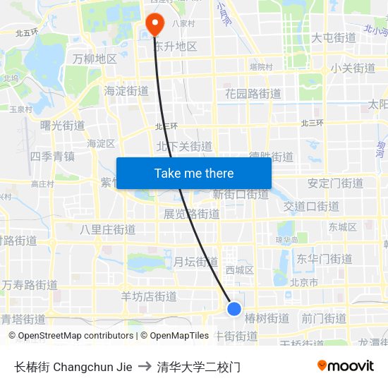 长椿街 Changchun Jie to 清华大学二校门 map