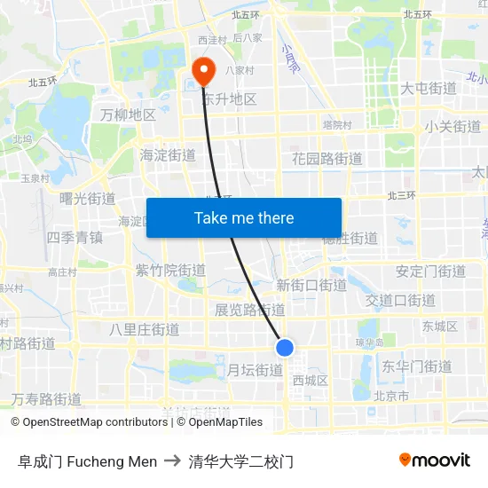 阜成门 Fucheng Men to 清华大学二校门 map