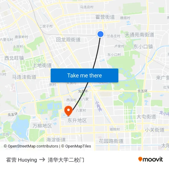 霍营 Huoying to 清华大学二校门 map