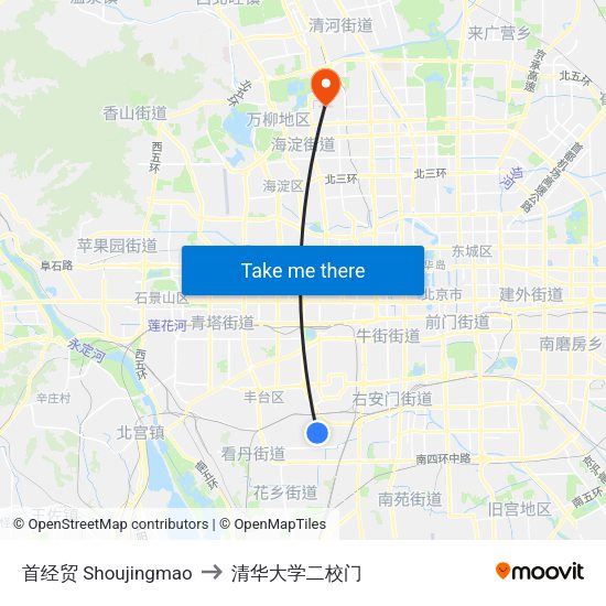 首经贸 Shoujingmao to 清华大学二校门 map