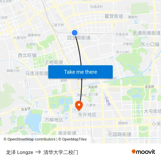 龙泽 Longze to 清华大学二校门 map
